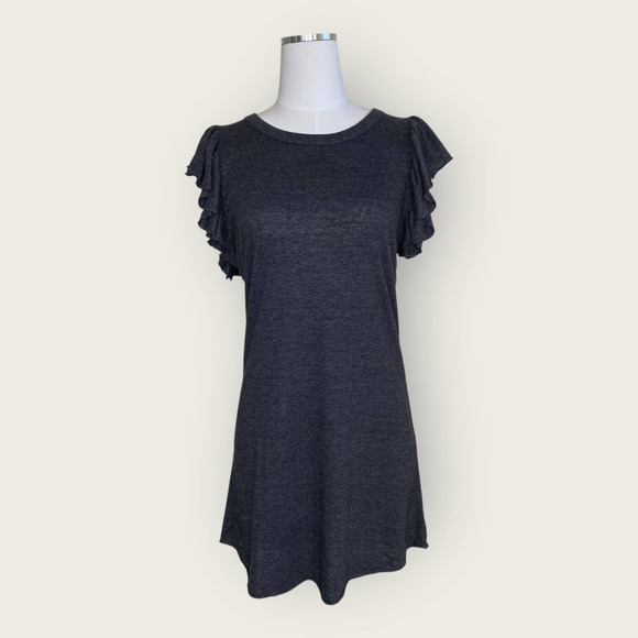 Chaser Vintage Triblend Flutter Sleeve Shirt Dress in Charcoal - Picture 3 of 7